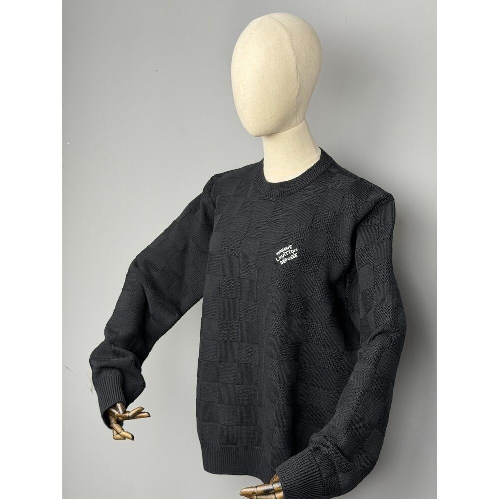 Louis Vuitton Pullover Sweater in Black Embellished Wool Damier